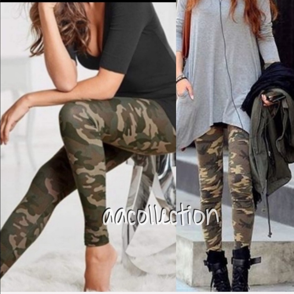 Camo Print High Waist Waisted Leggings - Picture 1 of 6